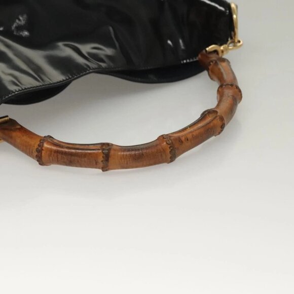GUCCI Bamboo Hand Bag Enamel 2way Black Gold - Picture 5 of 16